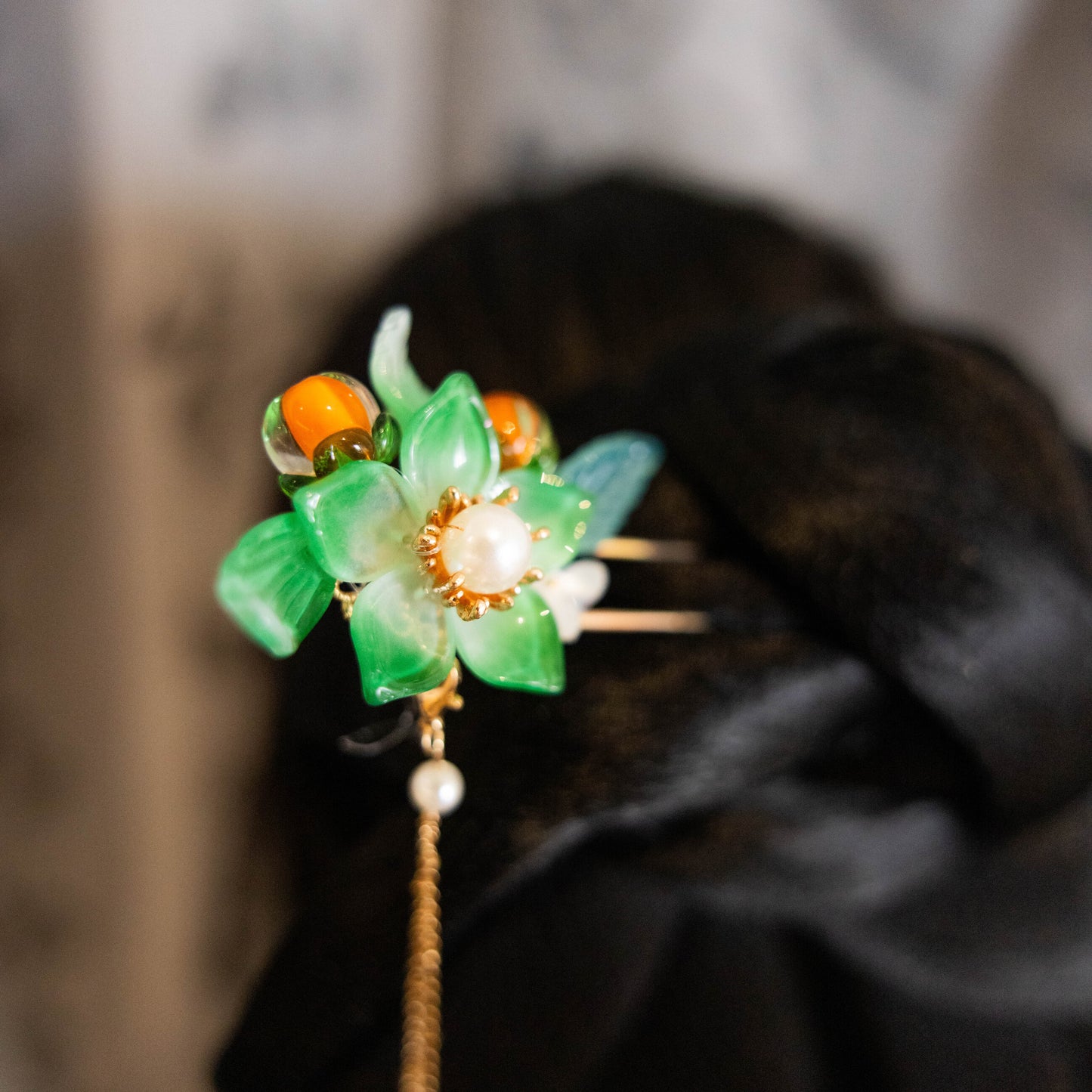 Glaze glass persimmon hairpin 柿柿如意琉璃发钗