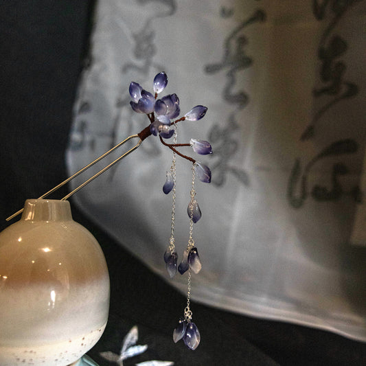 Glaze glass purple pear blossom hairpin 水墨梨花琉璃发钗