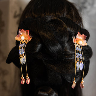 Lotus flower hair clip with long tassel 荷花仙发夹